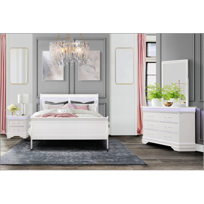 Charlston White King Bed With LED