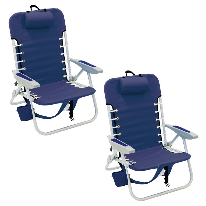 Navy 4-Position Lace-Up Aluminum Backpack Chair (Set of 2)