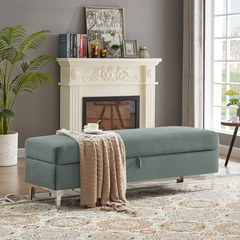 Chyana Velvet Ottoman, Gray Velvet
