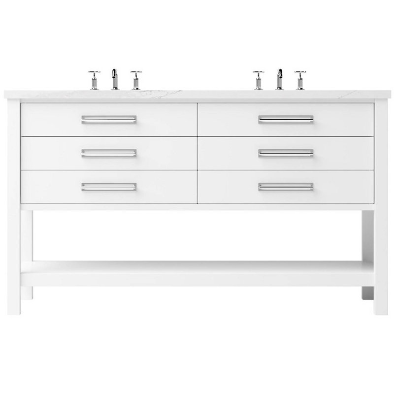 Kiawah Double Drawer Bath Vanity, Pure White, Polished Chrome, 60"