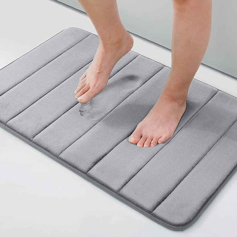 Mylhana Memory Foam Bath Mat - Non Slip Super Absorbent & Quick Dry Anti-Bacterial, 40cm W x 60cm L, Silver