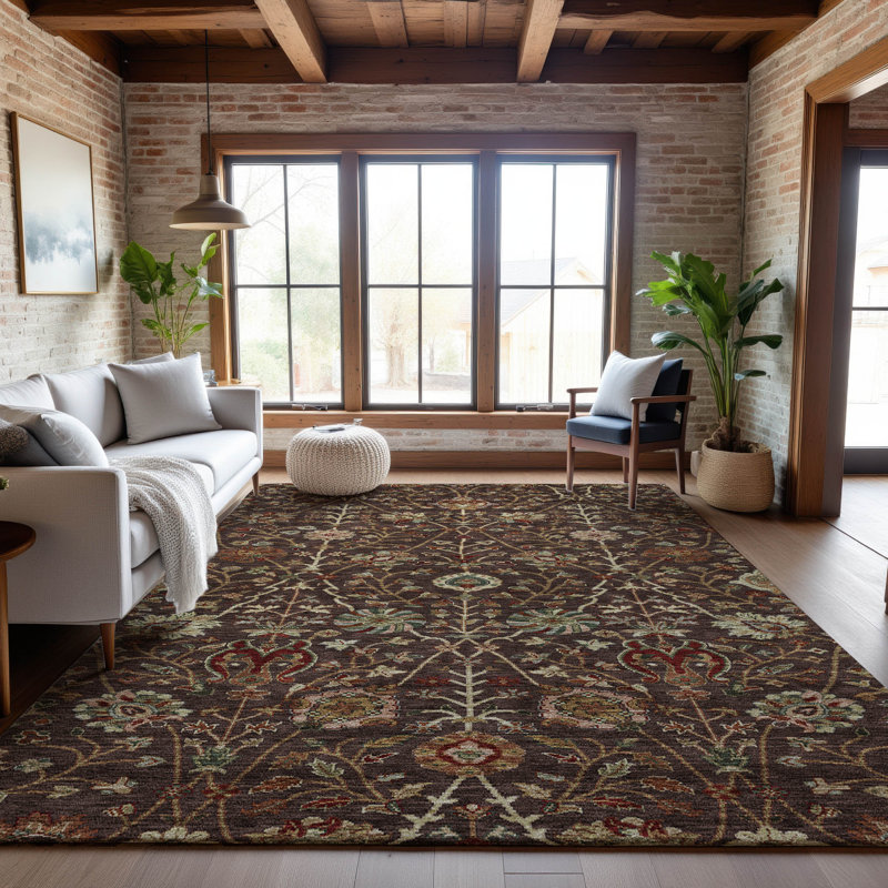 Premium Machine Washable Dahl AMF1085 Floral Rug, Rectangle 8' x 10'