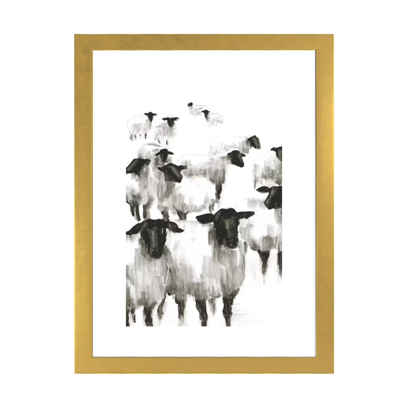 Print, Blanc, H 24 po x l 16 po x P 1 po, Papier encadré doré