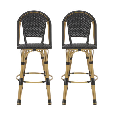Ensemble de 2 tabourets de bar 29,5 po d'extérieur en rotin PE et aluminium, finition bambou