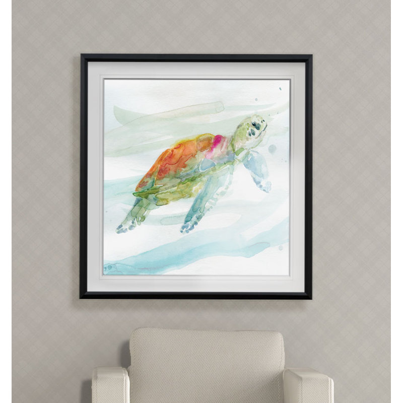 « turtle tropiques i », peinture, H 24 po x l 24 po x p 2 po, Cadre noir