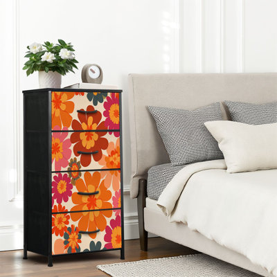 4 Drawer Dresser for Bedroom, Narrow Chest of Drawers, Wooden Top and Study Iron Frame 18"x37.5"-(WxH)