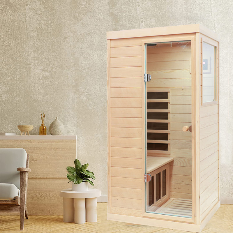 Single Person Indoor Bluetooth Compatible FAR Infrared Sauna with Remote Control in Hemlock, Right