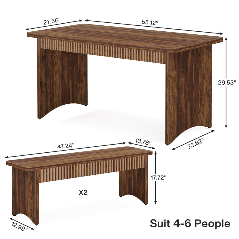 Rectangular Dining Table Set for 4-6 Person, 3 Piece Kitchen Table Set