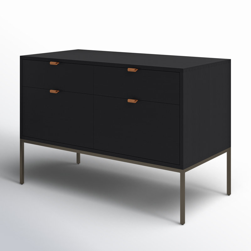 Trey 4 - Drawer Solid Wood File Cabinet, Black