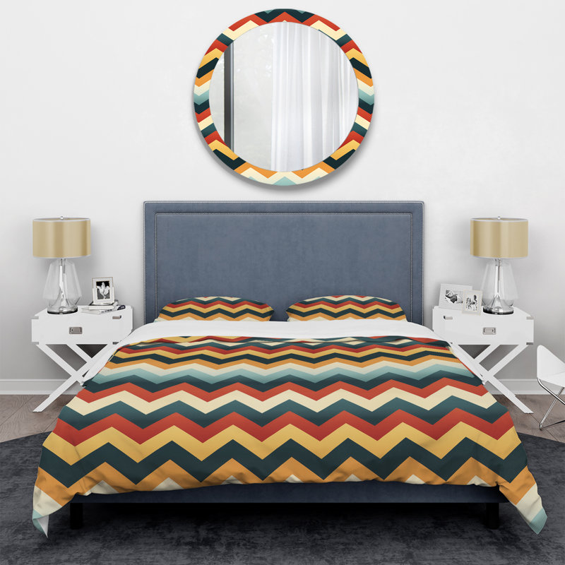 Ensemble de housse de couette à motif rétro à chevrons II, Housse de couette pour très grand lit et 2 très
