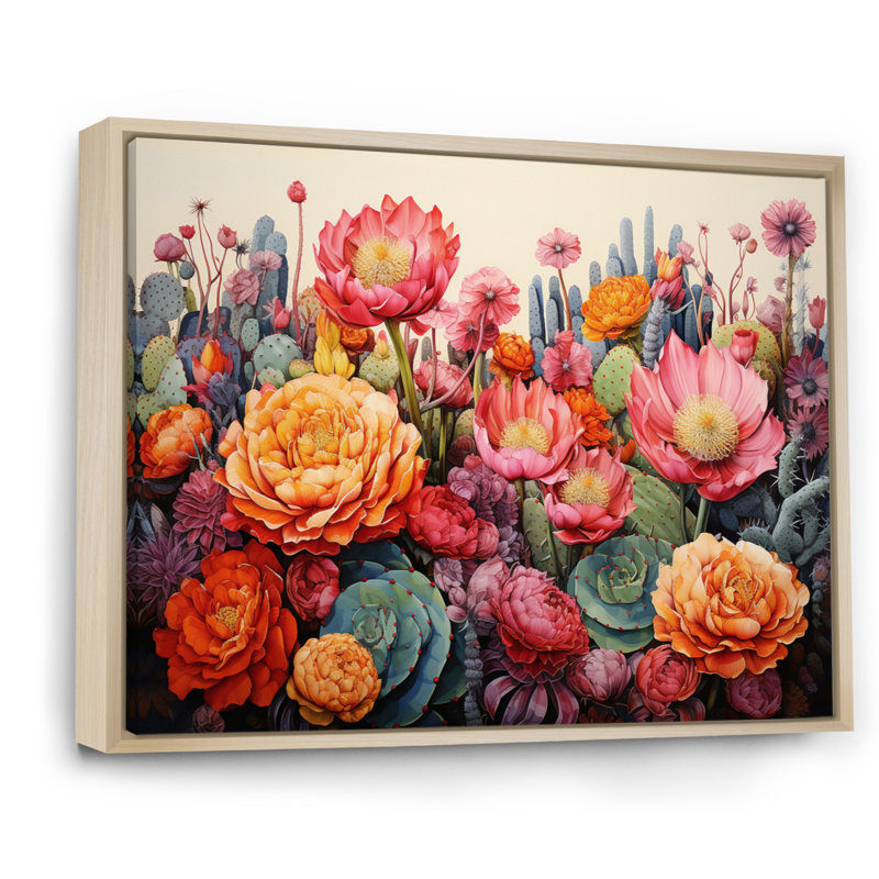 Désert cactus jardin IV - art mural désert, H 12 po x l 20 po x P 1 po, Cadre flottant érable