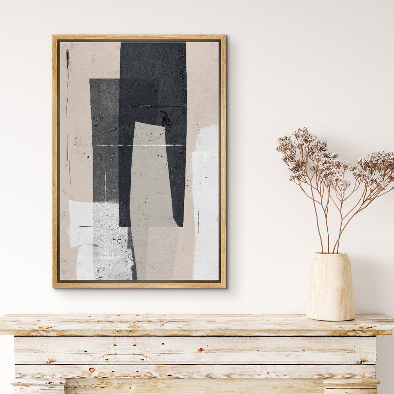 Collage géométrique noir pastel - Peinture sur toile, L 24 po x H 36 po, Naturel