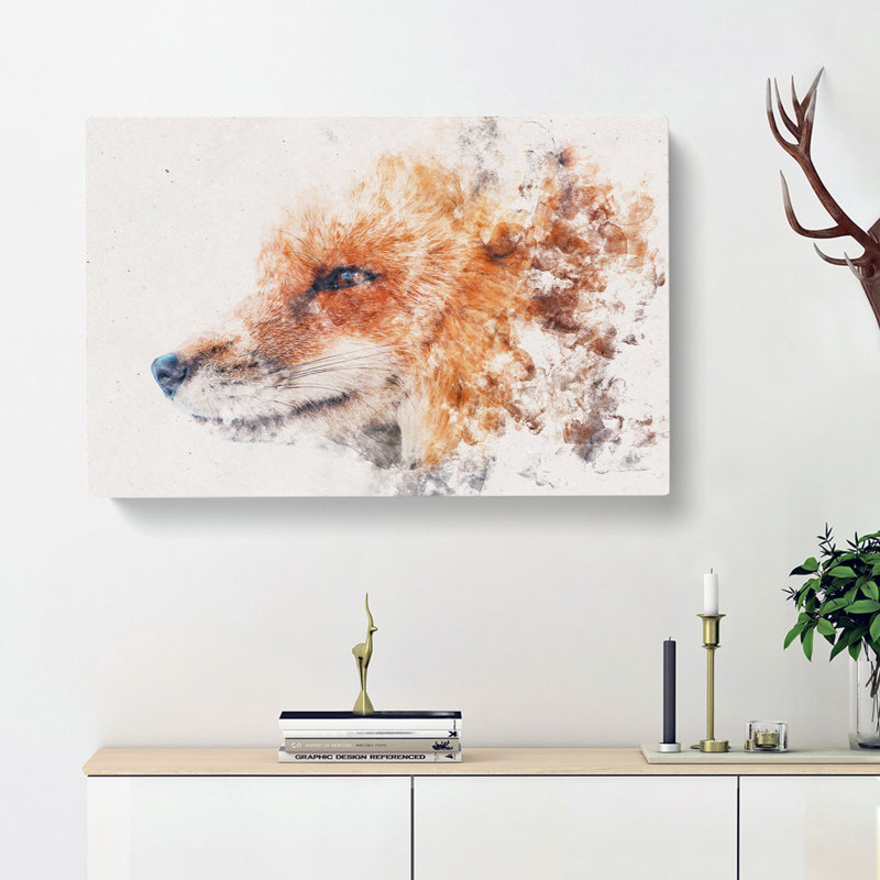 Profile Of A Red Fox Watercolour - Wrapped Canvas Print, 60cm H x 91cm W x 3cm D