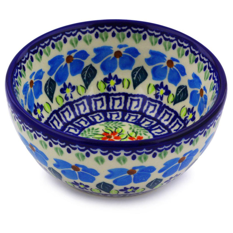 Polish Pottery 5 Inch Stoneware Bowl - Pansy Morning