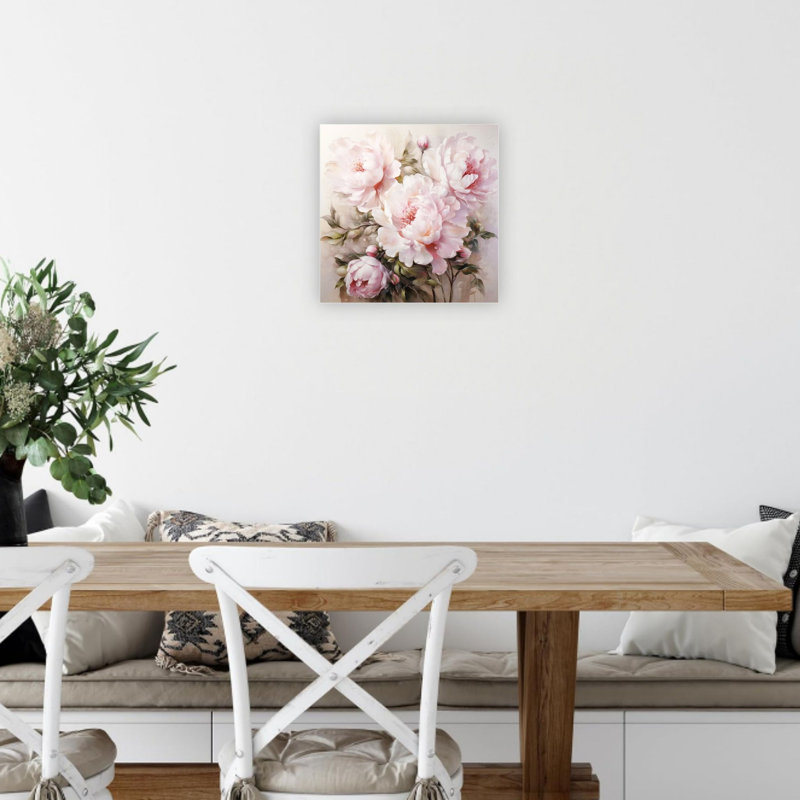 Art mural rétro sur toile de pivoines roses, pour chambre à coucher, salon 24 po x 24 po