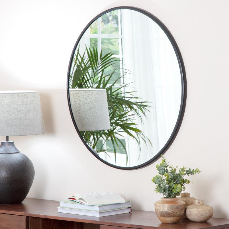 Adelina 30-Inch Round Metal Wall Mirror, Black