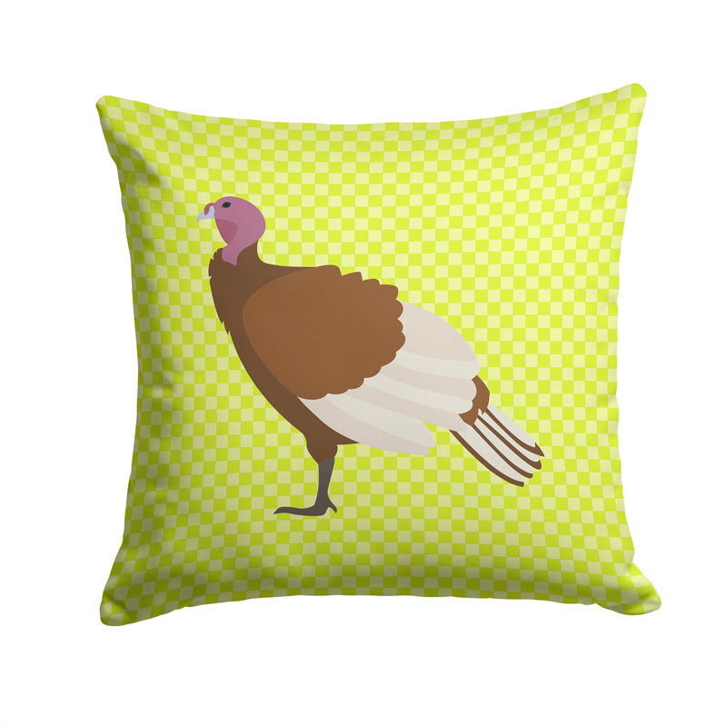 Turkey Hen Check Outdoor Throw Pillow, Green, 14" x 14"