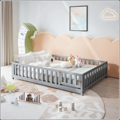 Full Montessori Floor Bed with Fence and Door
