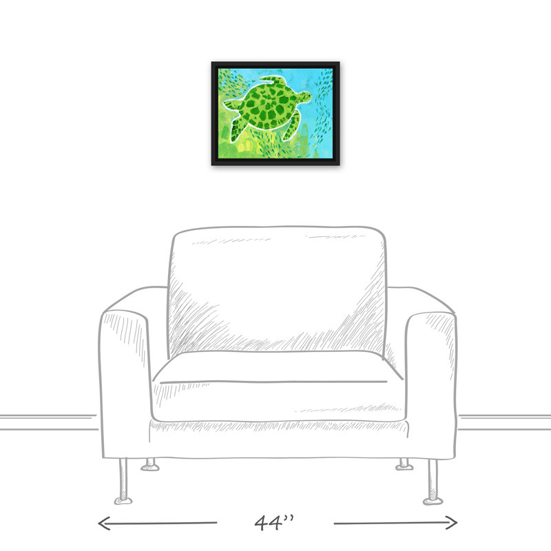 Tortue de mer brillante sur toile, H 12,75 po x l 15,75 po x P 1,75 po, Cadre flottant noir