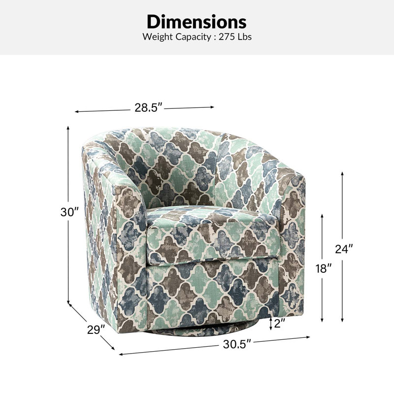 Fauteuil demi-tonneau pivotant de 30,5 po Freudberg, Mélange de polyester marocain