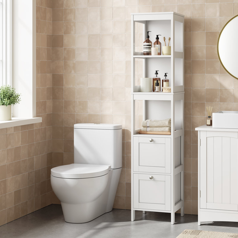 Armoire à linge autoportante Oxfordshire, Blanc / argenté, 55,9 po x l 12 po x P 12 po