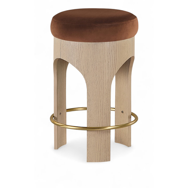 Tabouret de comptoir rembourré en velours Bocceli, Velours cognac, Naturel