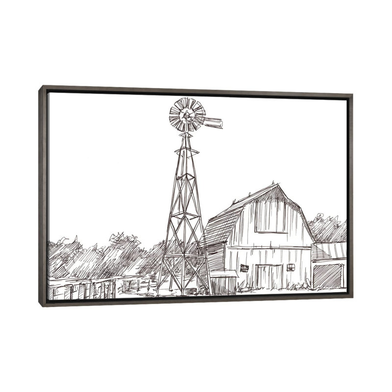 « Farm sketch II » par Ethan Harper, reproduction d’art, Toile encadrée de bois rustique foncé, H 18 po x l 26 po x P 1,5 po