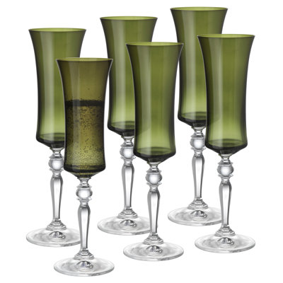 Barski - Green Colour - Champagne Glass - Set of 6 - Flute - 8 Oz.- Made in Europe
