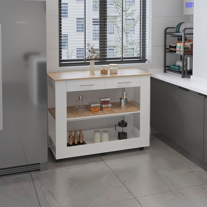 2-Drawer 2-Shelf Kitchen Island White And Light Oak