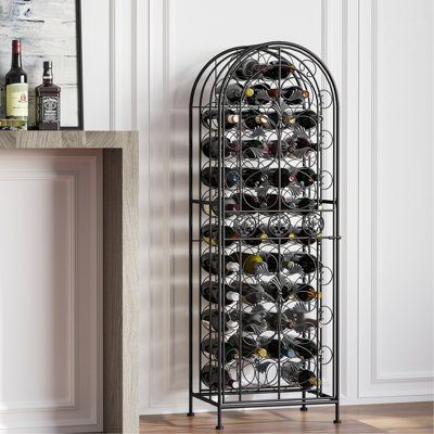 Étagère à vin noire en fer forgé 45 avec serrure, conception de ligne moderne, support de rangement pratique pouvant contenir 45 bouteilles, support