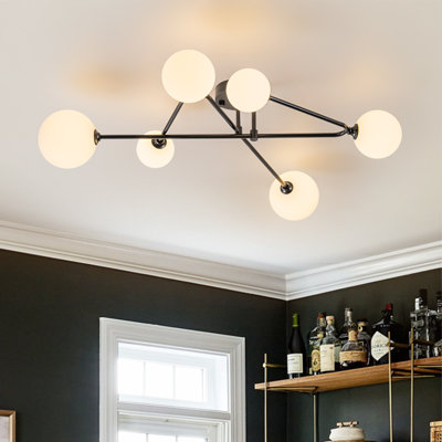 6 - Light Sputnik Glass Globe Linear Semi Flush Mount 