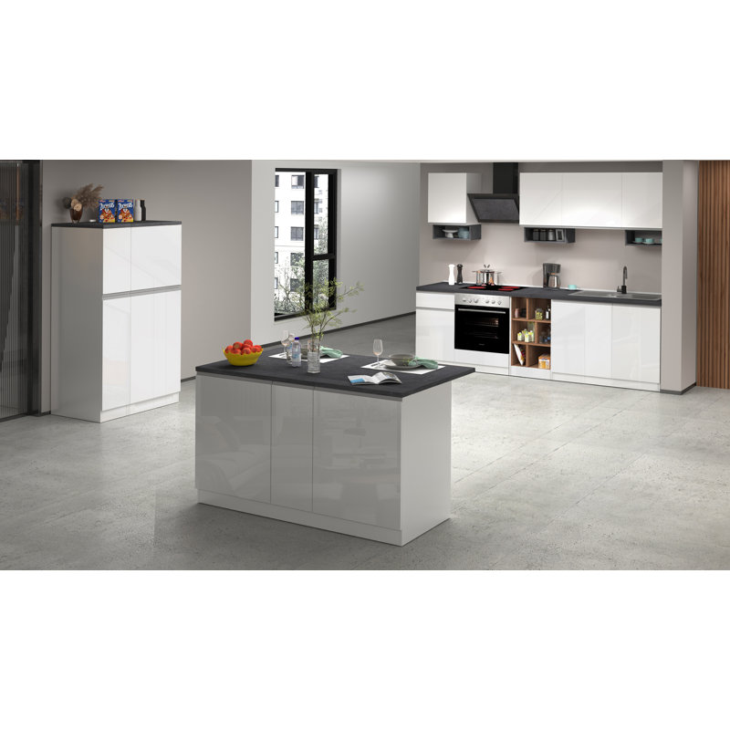 Rafie Wood Kitchen Island, Grey, White
