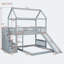 Lit superposé simple au-dessus d'un lit double avec glissade, lit maison pour le plaisir et la sécurité, gris-1516635939