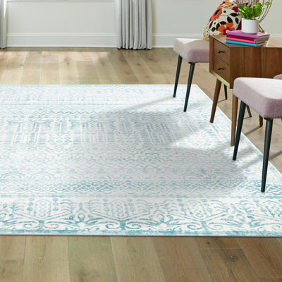 Contemporary Onyxx Area Rug Teal-Ivory Colour