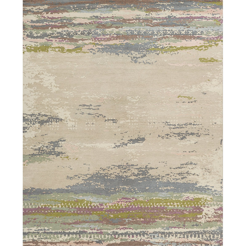 Tangier Wool Abstract Area Rug in Ivory/Blue/Citron Green/Lavender, Rectangle 6' x 9'