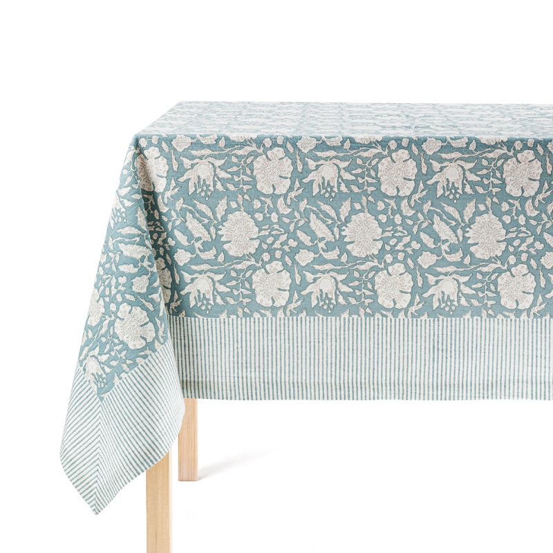 over&back Hand-Blocked Tablecloth, 70" W x 108" L, Blue Floral