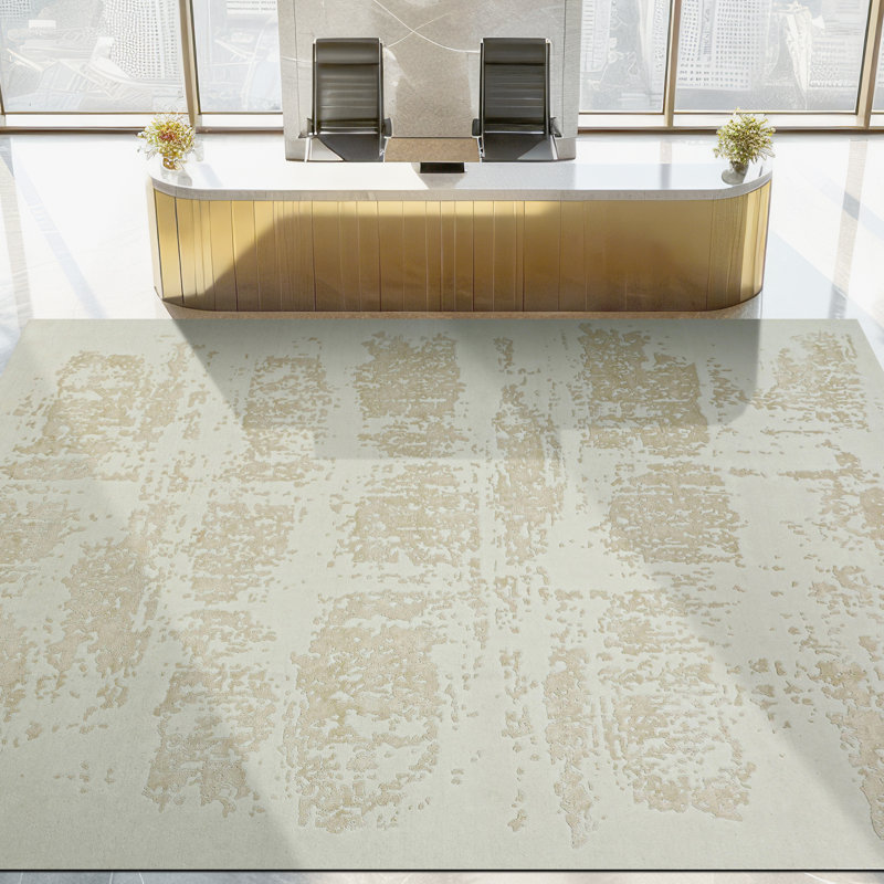 Hand Knotted Abstract Area Rug in White/Light Tan, Rectangle 5' x 8'