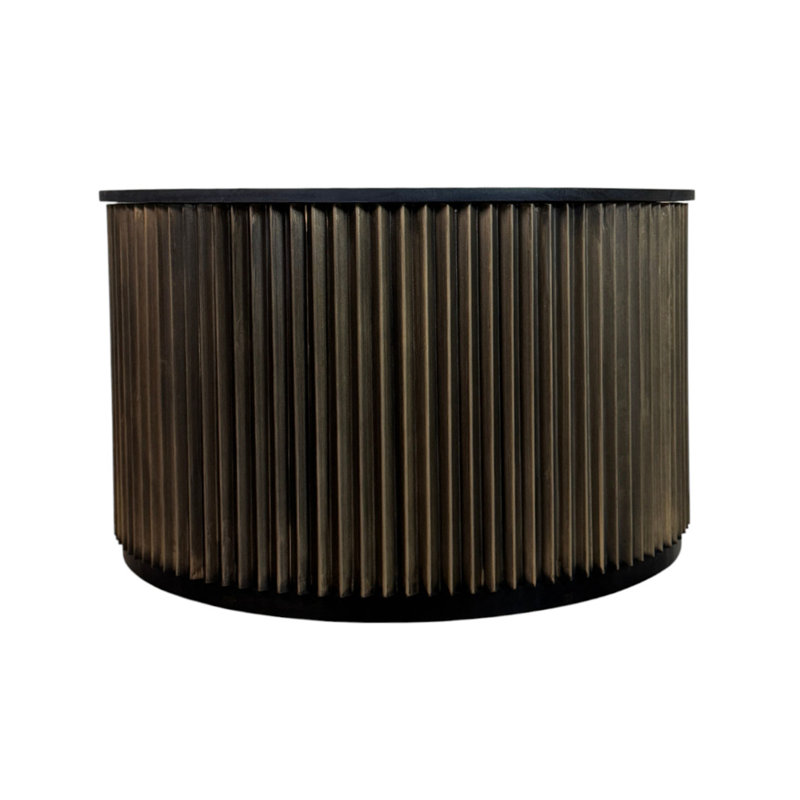 Table basse élégante noire 30 po avec base rainurée en laiton rétro, H 18 po x L 30 po x l 30 po