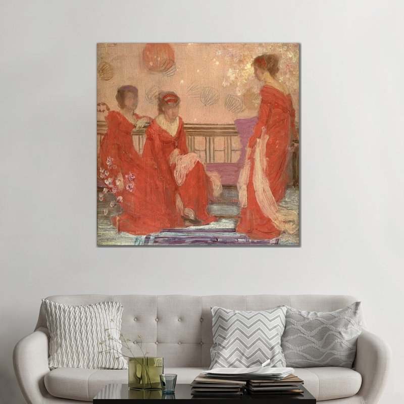 Harmonie en couleur chair et rouge - reproduction d'art murale - toile tendue, 48 po x 48 po, Toile tendue avec châssis