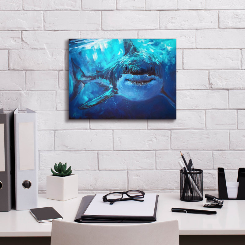 Art mural sur toile Epic Graffiti «Deep Blue Great White Shark» par Lindsay Kivi, H 12 po x l 16 po x P 0,75 po