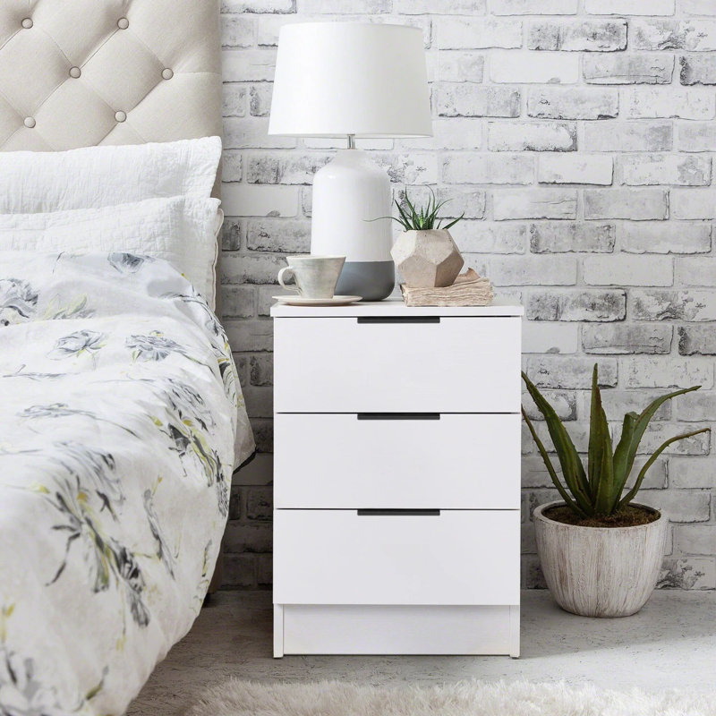 Glenhaven 40cm W Manufactured Wood Bedside Table, Black, 1, White