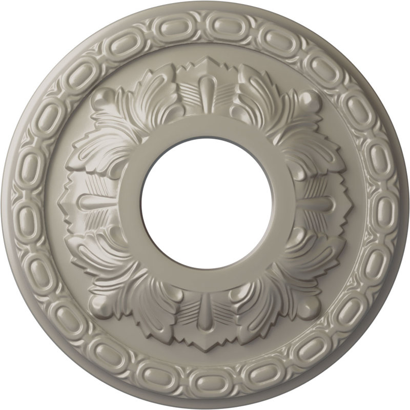 Médaillon de plafond Endurathane Palmetto, DE 11 1/2 po x P 1 po, finition laiton peinte à la main, Blanc perle