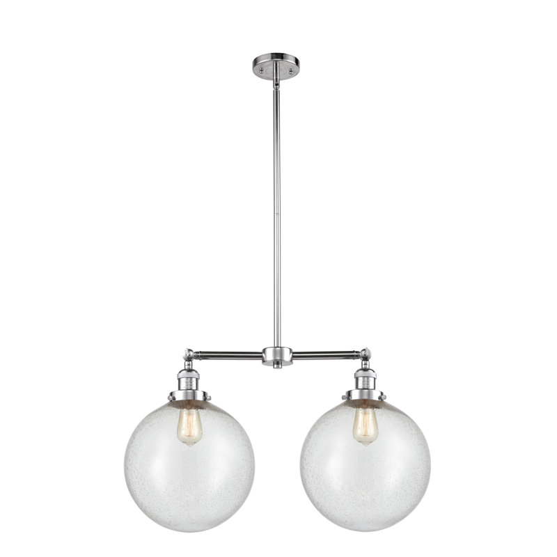 2 - Light Kitchen Island Pendant, Clear, Polished Chrome
