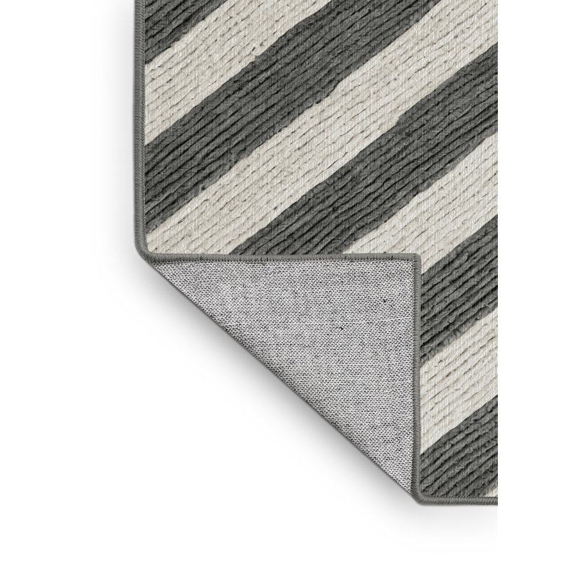 Washable Steel Gray White Striped Area Rug, Rectangle 7' x 10'