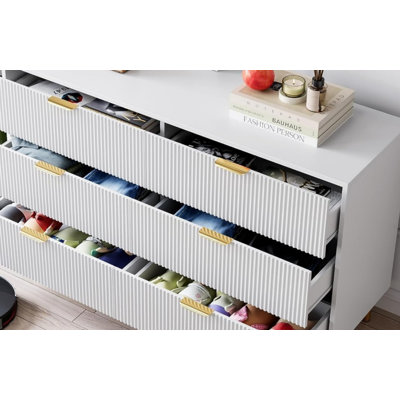 Modern 6 Drawer Dresser For Bedroom With Gold Handle