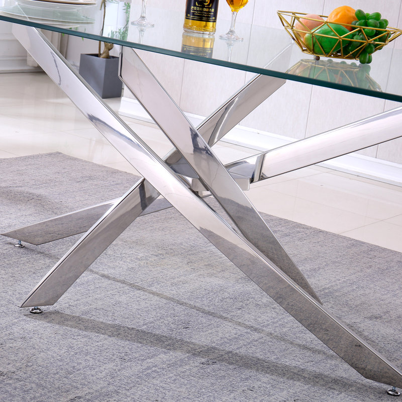 Raydean 79'' Pedestal Dining Table, Silver