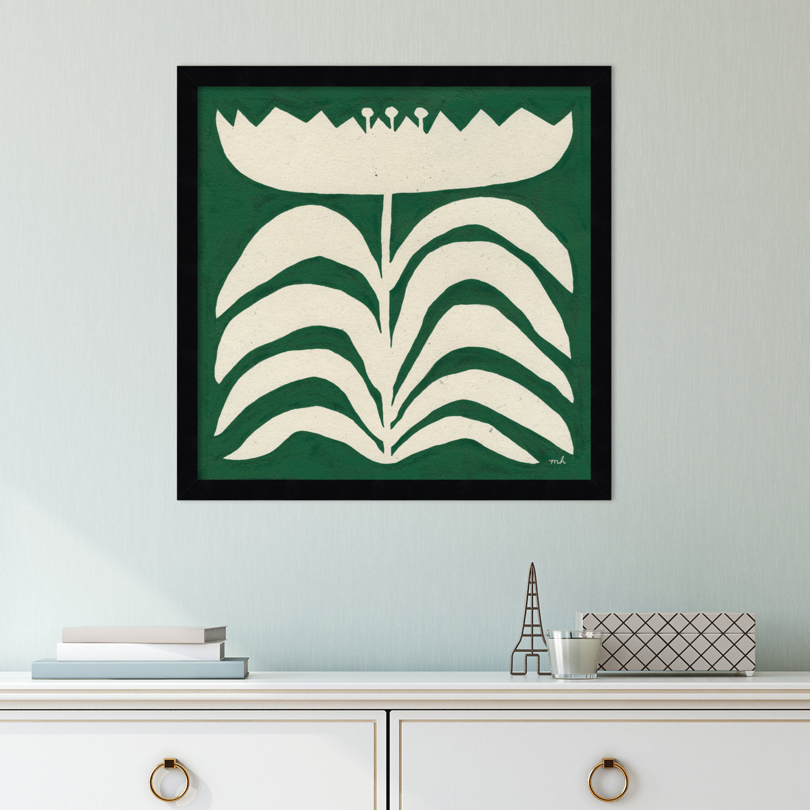 Delighted Floral II Emerald Print, Black, 17" W x 17" H