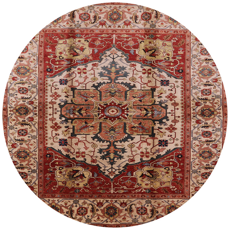 Tapis oriental orange / beige, Rond 7 pi