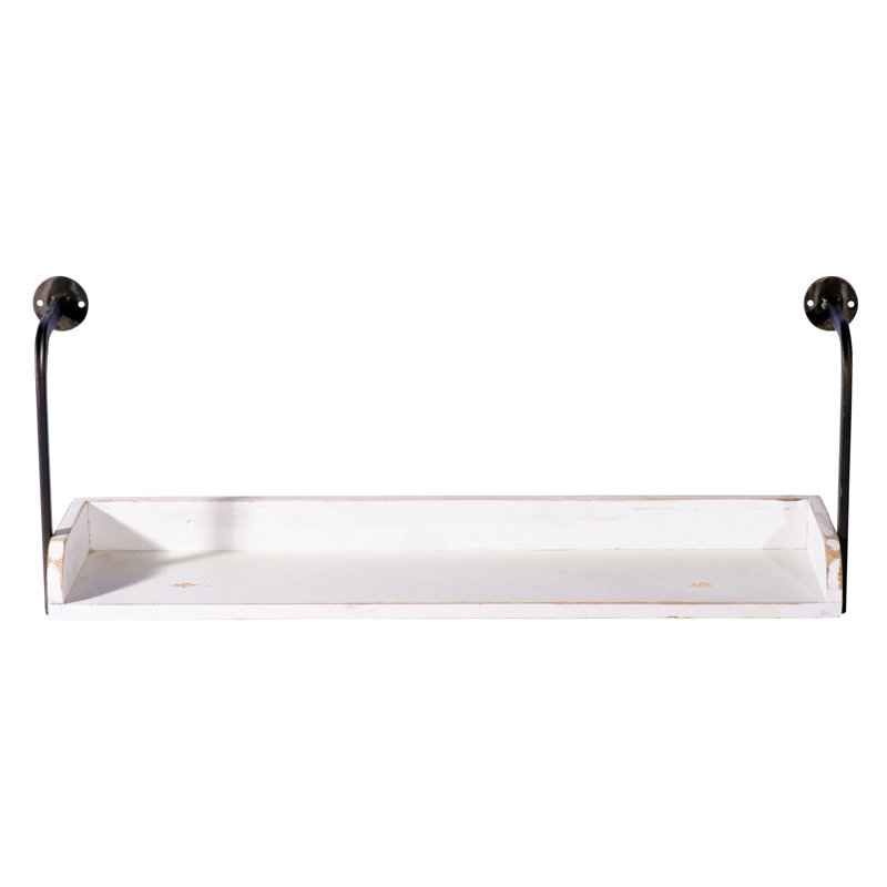 Étagère murale blanche en bois avec supports de style tuyau 25 po.