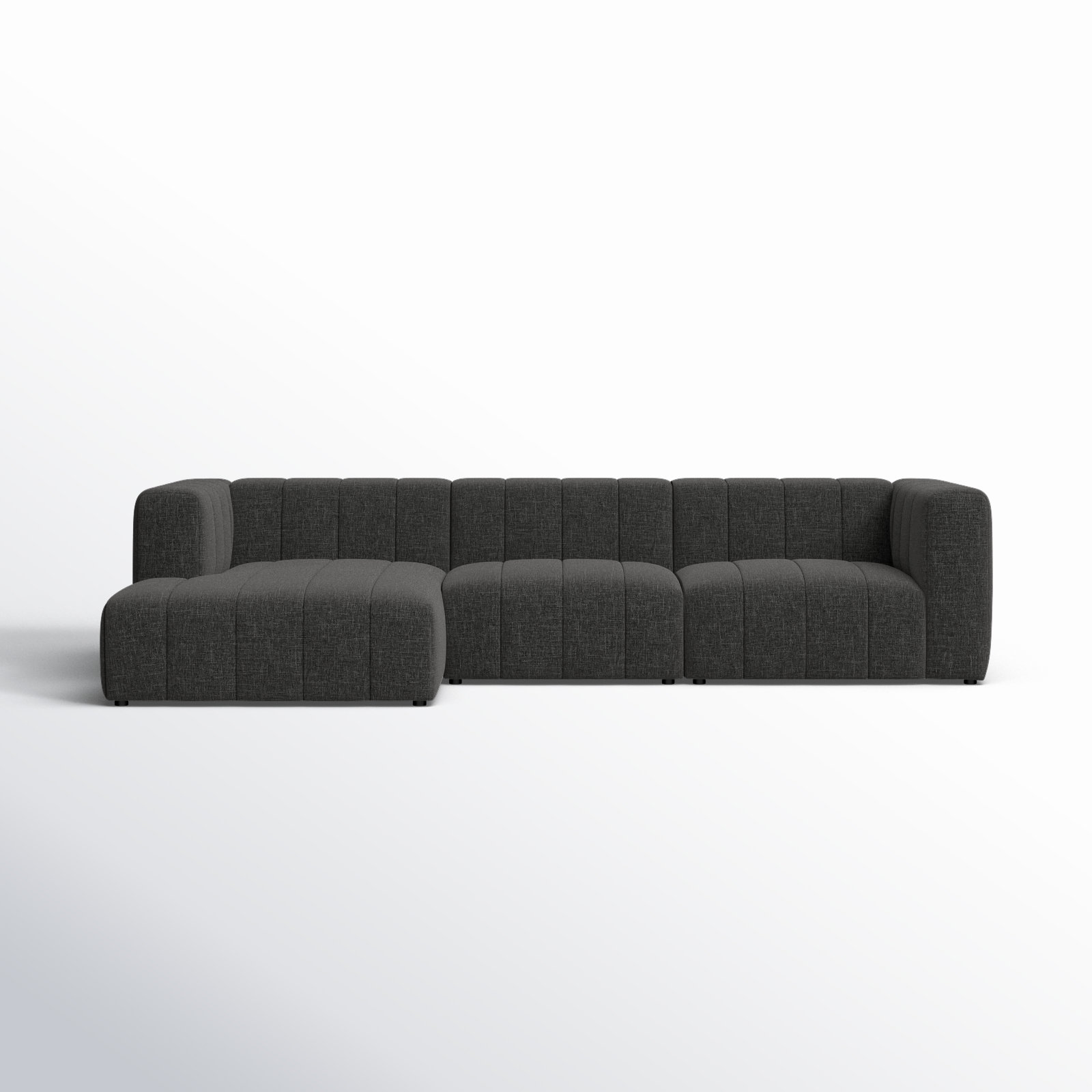 Bowry Modular Upholstered Chaise L-Sectional, Left Hand Facing, Black, Saxon Charcoal Polyester Blend